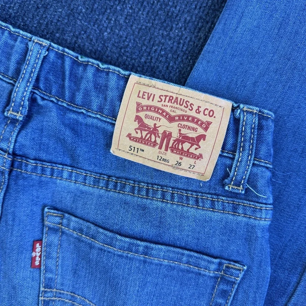 Levis 511‎ Jeans Boys 12 Regular 26x27 Blue Slim Straight Denim Stretch Casual